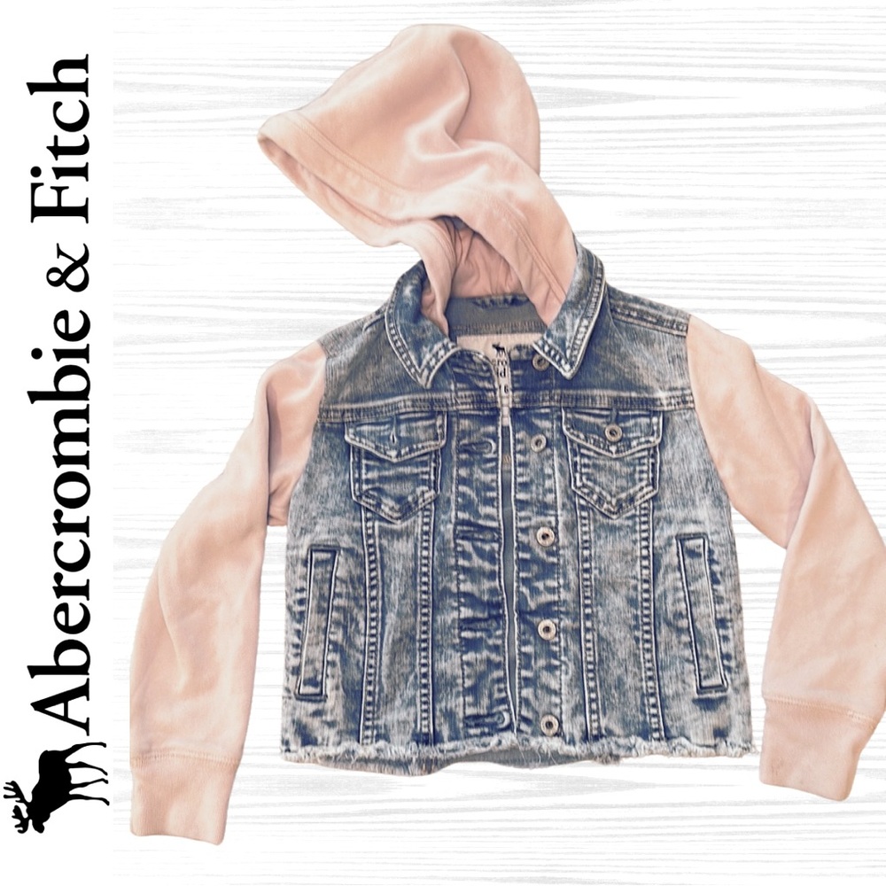 Abercrombie Kid Jean with Pink Fleece Sleeves & Hood Frayed Hem / Sz Girl's 5/6